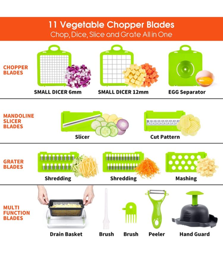 Vegetable Chopper, Pro Onion Chopper, 14 in 1 Multifunctional Food Chopper,